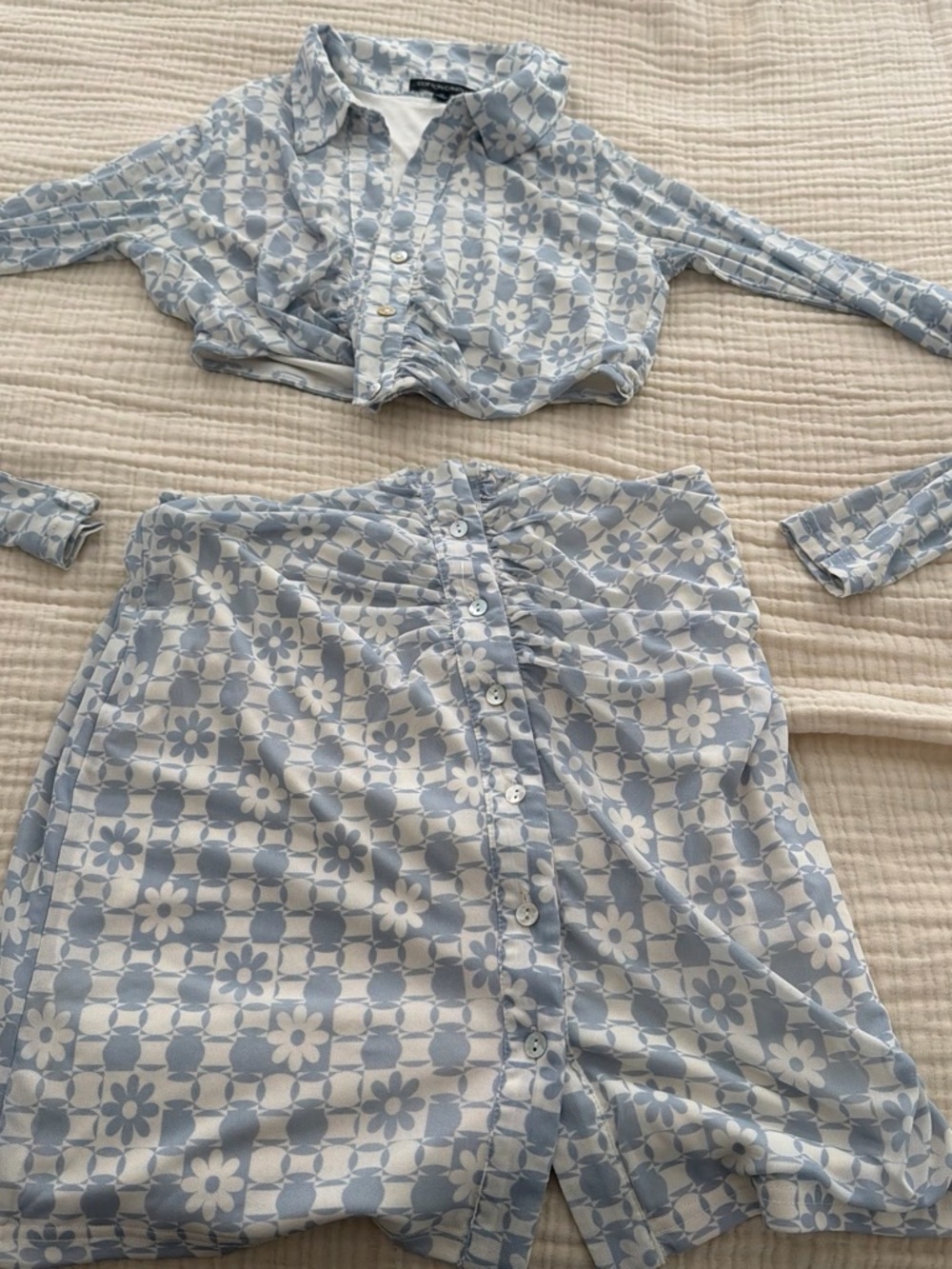 Cotton Candy Light Blue Floral Button-Front Two-Piece Set